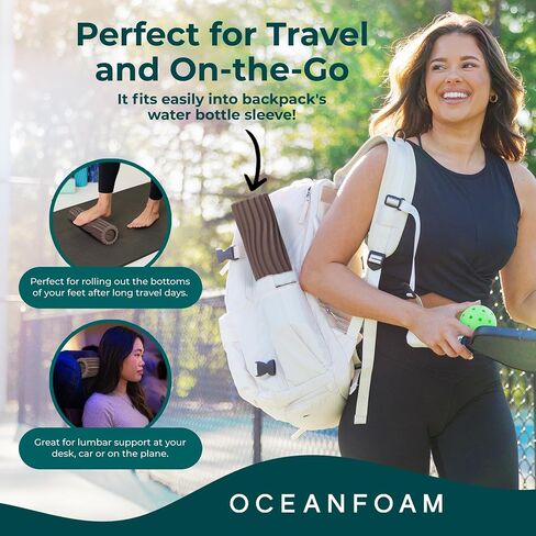 Oceanfoam Ripple Roller - أسطوانة إسفنجية لتدليك العضلات لآلام الظهر والتمدد - مموج مريح - اليوغا وألعاب القوى والعافية - صغير الحجم، حجم السفر، 11 بوصة × 3.35 بوصة - رخامي هنتر in Kuwait