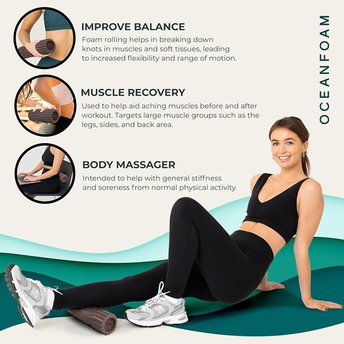 Oceanfoam Ripple Roller - أسطوانة إسفنجية لتدليك العضلات لآلام الظهر والتمدد - مموج مريح - اليوغا وألعاب القوى والعافية - صغير الحجم، حجم السفر، 11 بوصة × 3.35 بوصة - رخامي هنتر in Kuwait