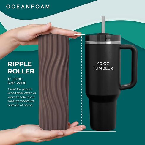 Oceanfoam Ripple Roller - أسطوانة إسفنجية لتدليك العضلات لآلام الظهر والتمدد - مموج مريح - اليوغا وألعاب القوى والعافية - صغير الحجم، حجم السفر، 11 بوصة × 3.35 بوصة - رخامي هنتر in Kuwait