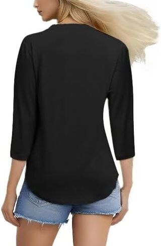 3 عبوات 3/4 طول الأكمام نساء قمم غير رسمية حول رقبة جولة Tunic Tunic Tunic Plateed Summer Summer Fall Cloths 2025 in Kuwait
