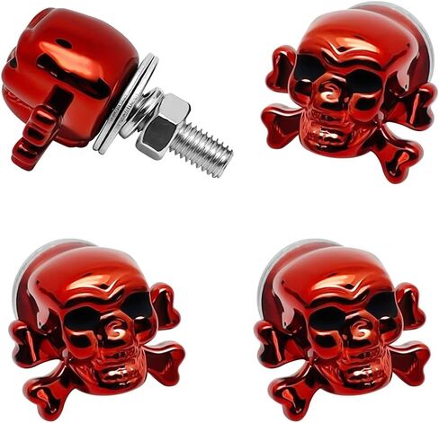 Red Skull Lucky Plate Bolts and Sounds for Car/Motorcycle/Truck ، Discorative Pround Recivery Plate Arteners مجموعة أجهزة مع إدراج الإطار (4 عبوات) in Kuwait