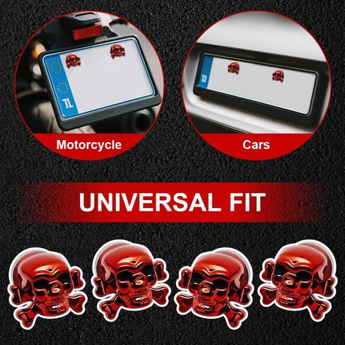 Red Skull Lucky Plate Bolts and Sounds for Car/Motorcycle/Truck ، Discorative Pround Recivery Plate Arteners مجموعة أجهزة مع إدراج الإطار (4 عبوات) in Kuwait
