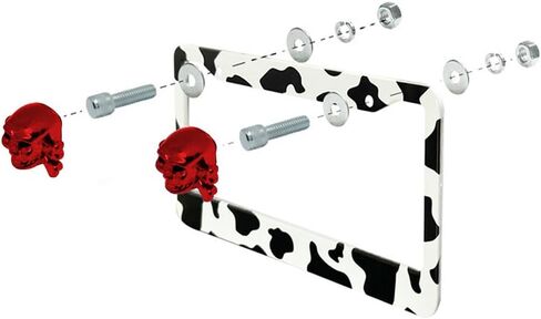 Red Skull Lucky Plate Bolts and Sounds for Car/Motorcycle/Truck ، Discorative Pround Recivery Plate Arteners مجموعة أجهزة مع إدراج الإطار (4 عبوات) in Kuwait