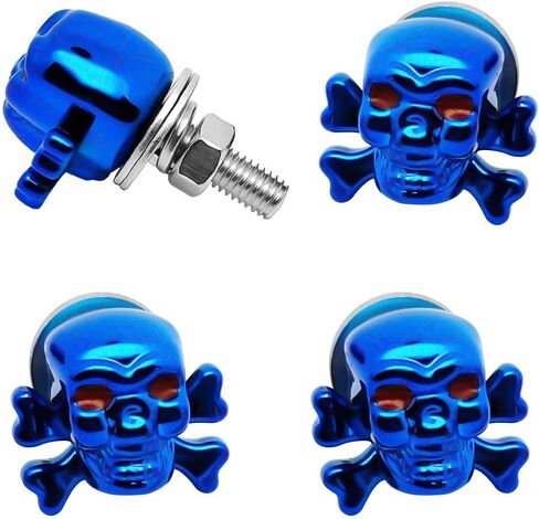 Red Skull Lucky Plate Bolts and Sounds for Car/Motorcycle/Truck ، Discorative Pround Recivery Plate Arteners مجموعة أجهزة مع إدراج الإطار (4 عبوات) in Kuwait