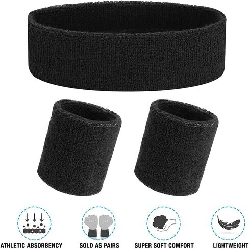 yolev 3pieces sweatband set ، عصابة الرأس الرياضية والمعصم ، مجموعة من عصابة رأس واحدة و 2 معصم ، للرجال والنساء الرياضيين ، باللونين الأسود والنيون الأخضر ، مقاس واحد (أخضر فاتح) in Kuwait