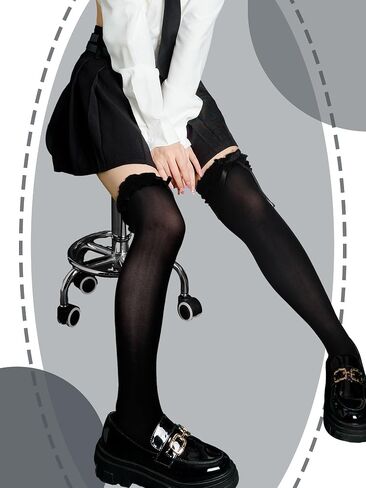 Fourluoo 4 Pairs Women Lace Thigh High Stockings with Bow Fishnet Knee High Socks for Spring Summer in Saudi Arabia