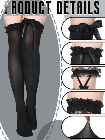 Fourluoo 4 Pairs Women Lace Thigh High Stockings with Bow Fishnet Knee High Socks for Spring Summer in Saudi Arabia