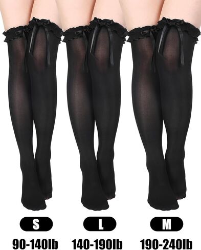 Fourluoo 4 Pairs Women Lace Thigh High Stockings with Bow Fishnet Knee High Socks for Spring Summer in Saudi Arabia