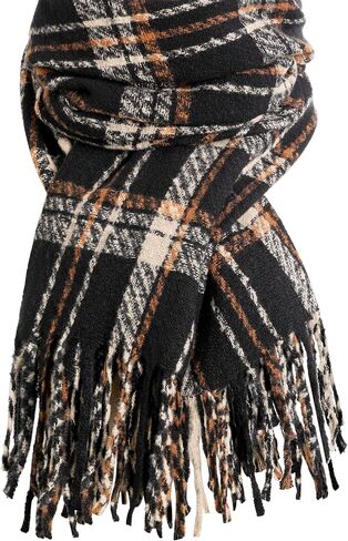 Winter Scarf for Women, Fashion Plaid Blanket Scarves with Fringe, Long Soft Scarf Shawl Wraps in Kuwait