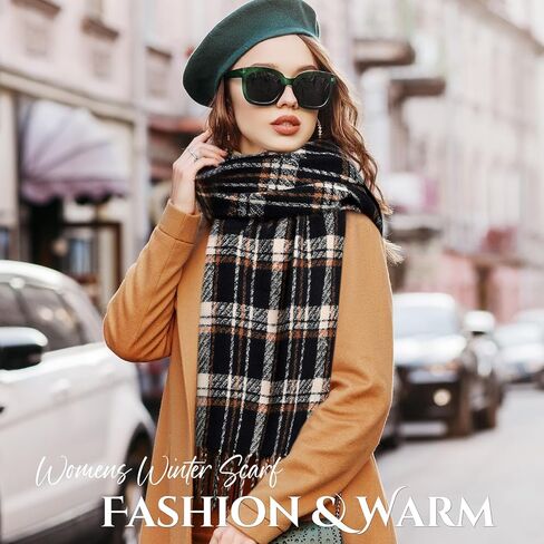 Winter Scarf for Women, Fashion Plaid Blanket Scarves with Fringe, Long Soft Scarf Shawl Wraps in Kuwait
