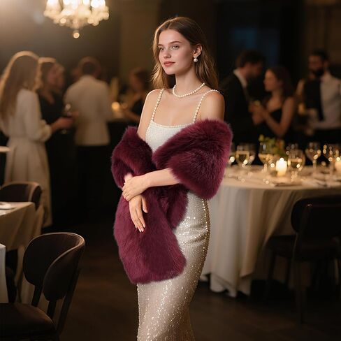 Faux Fur Shawl, Women's Long Cloak for Wedding Party Festive Celebrations Winter Clothing Decor in Kuwait