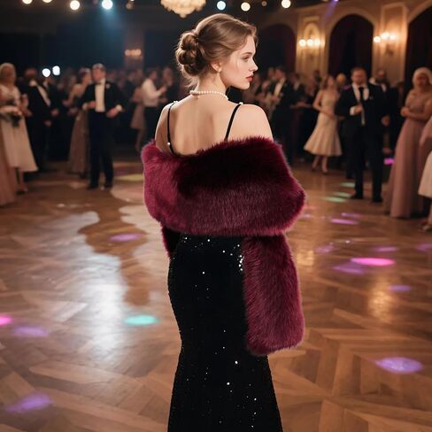 Faux Fur Shawl, Women's Long Cloak for Wedding Party Festive Celebrations Winter Clothing Decor in Kuwait
