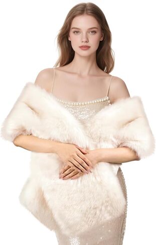 Faux Fur Shawl, Women's Long Cloak for Wedding Party Festive Celebrations Winter Clothing Decor in Kuwait