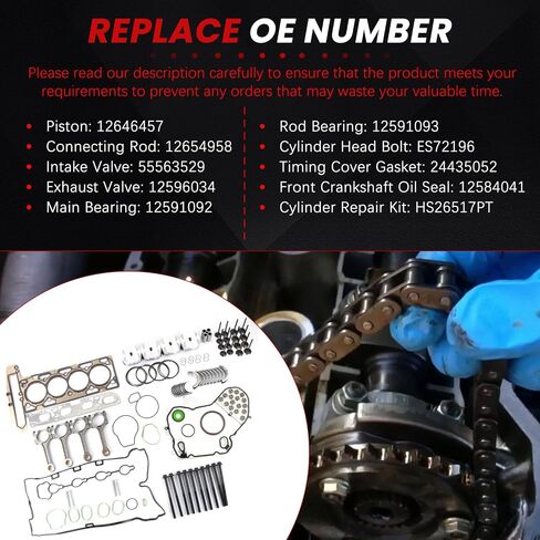 Engine Rebuild Overhaul Pistons Valves Kit 2.4L Fit for Equinox Terrain 2010-2017 for Malibu 2008-2014 for Verano 12-17 Car Engine Components for Impala/LaCrosse/Vue/HHR/G5/G6 in Saudi Arabia