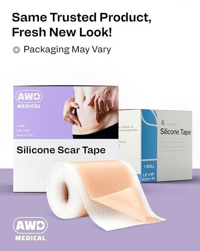 AWD Silicone Scar Sheets for Surgical Scars - Seamless Medical Grade Silicone Scar Tape for C Section, Tummy Tuck Tape - Silicone Skin Patches After Surgery Must Haves (1.6" x 60" Seamless Roll) in Kuwait