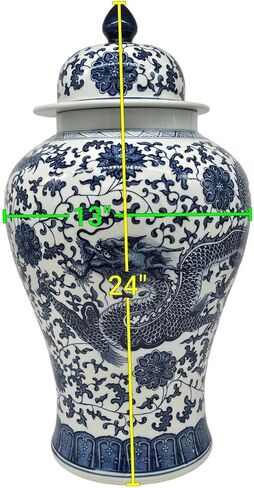 20" Classic Blue and White Porcelain Floral Temple Dragon Jar Vase, China Ming Style, Jingdezhen in Saudi Arabia