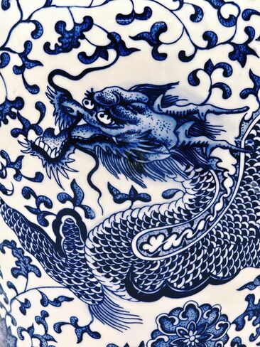 20" Classic Blue and White Porcelain Floral Temple Dragon Jar Vase, China Ming Style, Jingdezhen in Saudi Arabia