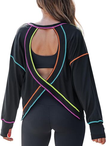 Popvil Open Back Prockout Tops for Women Long Sleeve Lightweight Mostitic Shirt for Gym Yoga Hiking Attill in Kuwait