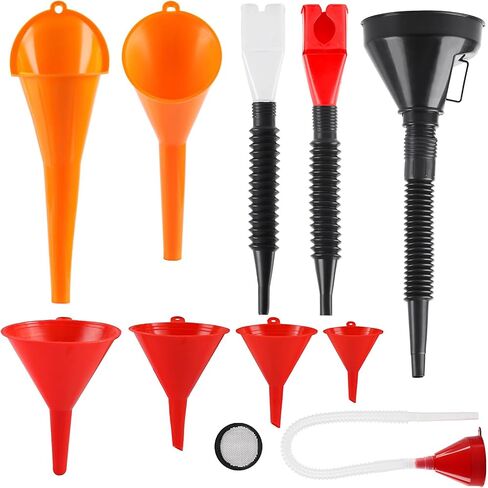 10 Pcs Automotive Funnels Set, Wide Mouth Fuel Funnels, Plastic Long Neck Oil Flexible Right Angle Funnelss with Detachable Spout and Filter, Plastic Funnel Set for Water Gasoline Coolant Engine Oil in Saudi Arabia