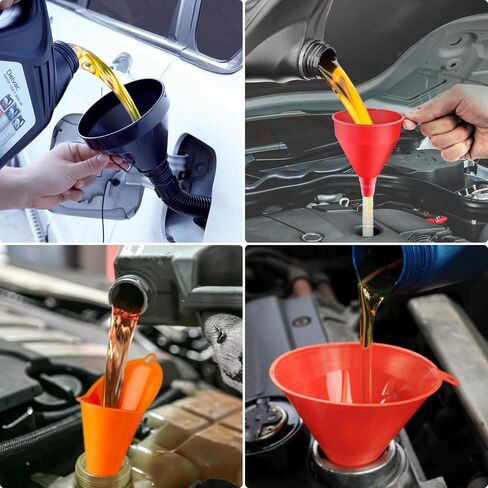 10 Pcs Automotive Funnels Set, Wide Mouth Fuel Funnels, Plastic Long Neck Oil Flexible Right Angle Funnelss with Detachable Spout and Filter, Plastic Funnel Set for Water Gasoline Coolant Engine Oil in Saudi Arabia
