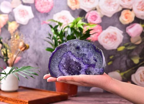 Amoystone Teal Agate Geode Decor ، Natural Vis Crystal Rock للشفاء ، حجر غير منتظم صغير لغرفة النوم ، المكتب ، المكتب (1-1.5 رطل) in Saudi Arabia