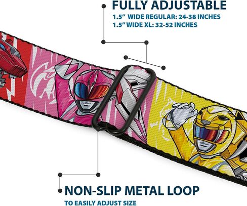 Power Rangers Belt, Seatbelt Buckle Belt, Power Rangers Pose With Zord and Icon Blocks Multi Color, Adjustable in Saudi Arabia