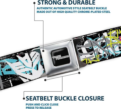 Transformers Belt, Seatbelt Buckle Belt, Transformers Icons and Names Graffiti Collage Multi Color, Adjustable in Saudi Arabia