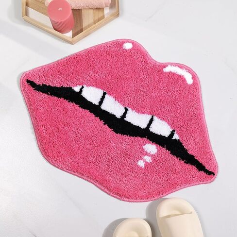 Panstar Red Lips Bathroom Rug, Cute Funny Biting Lips Shaped Bath Mat Non Slip Absorbent Bathtub Rug Bathroom Plush Shower Rugs in Saudi Arabia
