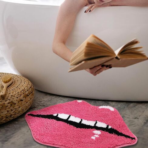 Panstar Red Lips Bathroom Rug, Cute Funny Biting Lips Shaped Bath Mat Non Slip Absorbent Bathtub Rug Bathroom Plush Shower Rugs in Saudi Arabia