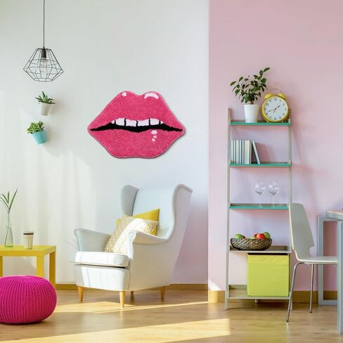 Panstar Red Lips Bathroom Rug, Cute Funny Biting Lips Shaped Bath Mat Non Slip Absorbent Bathtub Rug Bathroom Plush Shower Rugs in Saudi Arabia