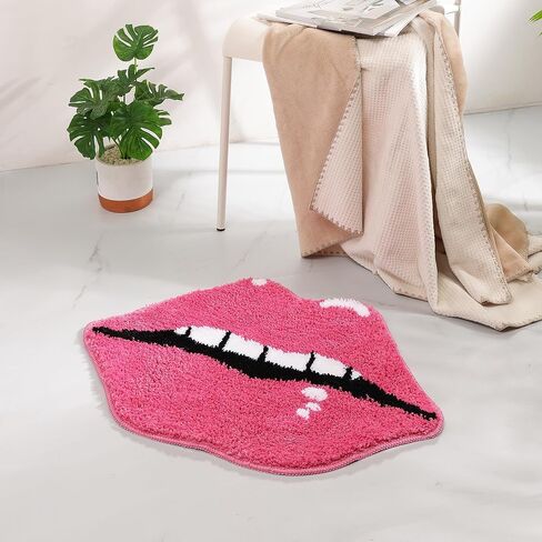 Panstar Red Lips Bathroom Rug, Cute Funny Biting Lips Shaped Bath Mat Non Slip Absorbent Bathtub Rug Bathroom Plush Shower Rugs in Saudi Arabia