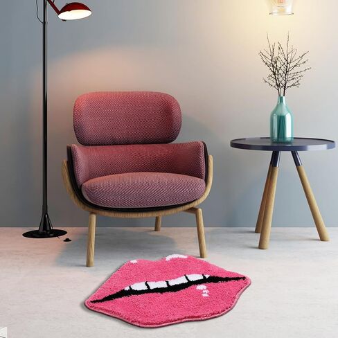 Panstar Red Lips Bathroom Rug, Cute Funny Biting Lips Shaped Bath Mat Non Slip Absorbent Bathtub Rug Bathroom Plush Shower Rugs in Saudi Arabia
