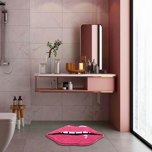 Panstar Red Lips Bathroom Rug, Cute Funny Biting Lips Shaped Bath Mat Non Slip Absorbent Bathtub Rug Bathroom Plush Shower Rugs in Saudi Arabia