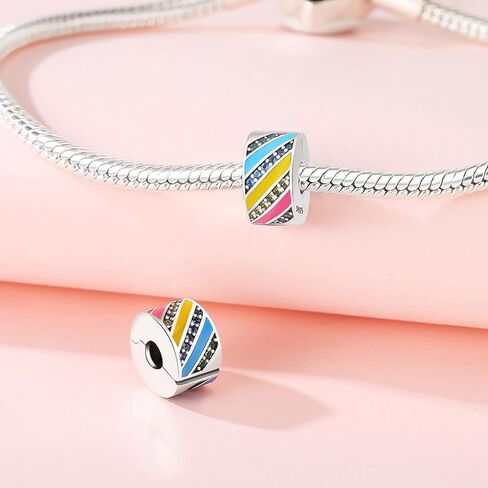 PANPOKI Clip Spacer Charm for Bracelet Clip Lock Stopper Bead Spacer Chain Charms for 925 Sterling Silver Dangle Pendant Bead with Cubic Zirconia for Birthday Mother's Day Jewelry Women Girls Gifts in Kuwait