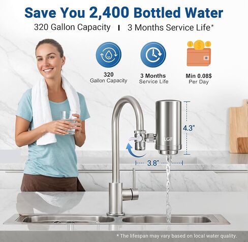 مرشحات بديلة ACF لفلتر تثبيت الصنبور LCF، ألياف الكربون النشطة المتقدمة (ACF)، تقلل الكلور (الطعم والرائحة)، الرصاص، تدوم حتى 6 أشهر (4 عبوات) in Kuwait