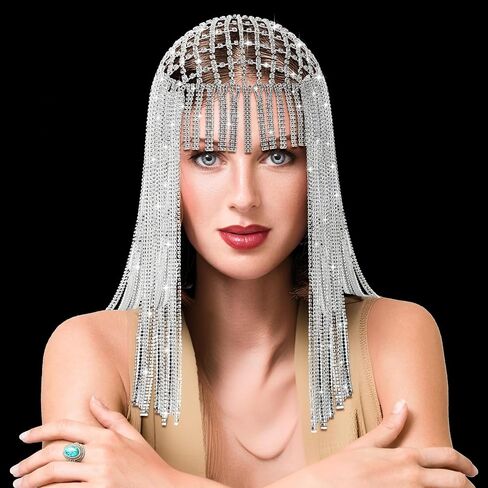 Quelay Rhinestone Headpiece Cap 1920s Long شرابة الكريستال الماس الماس بوبر سلسلة خمر رقص البطن حفل زفاف الإكسسوارات للنساء in Saudi Arabia