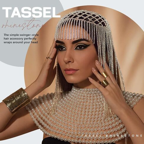 Quelay Rhinestone Headpiece Cap 1920s Long شرابة الكريستال الماس الماس بوبر سلسلة خمر رقص البطن حفل زفاف الإكسسوارات للنساء in Saudi Arabia