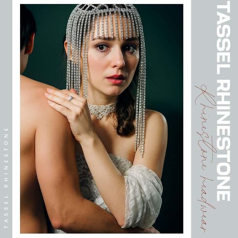Quelay Rhinestone Headpiece Cap 1920s Long شرابة الكريستال الماس الماس بوبر سلسلة خمر رقص البطن حفل زفاف الإكسسوارات للنساء in Saudi Arabia