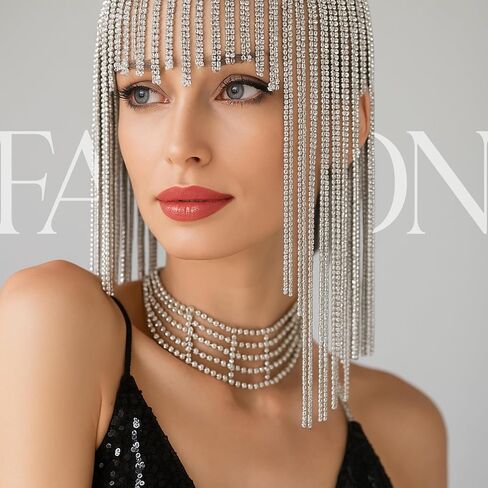 Quelay Rhinestone Headpiece Cap 1920s Long شرابة الكريستال الماس الماس بوبر سلسلة خمر رقص البطن حفل زفاف الإكسسوارات للنساء in Saudi Arabia