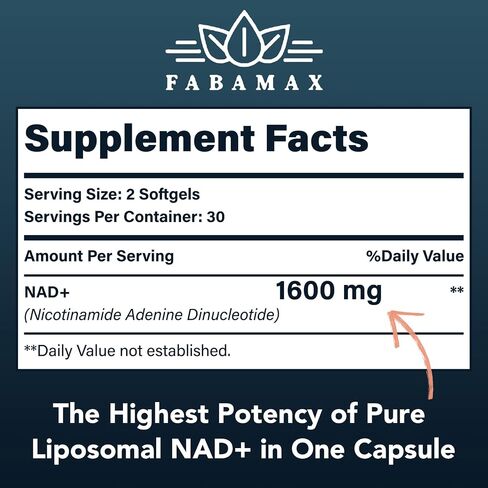 1600 mg Liposomal NAD Supplement, 98% Pure NAD+ Supplement, Superior Absorption, Alternative to Nicotinamide Riboside or NADH to Boost NAD+ for Aging Defense, Energy, Longevity, 120 Softgels in Saudi Arabia