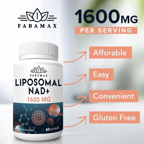 1600 mg Liposomal NAD Supplement, 98% Pure NAD+ Supplement, Superior Absorption, Alternative to Nicotinamide Riboside or NADH to Boost NAD+ for Aging Defense, Energy, Longevity, 120 Softgels in Saudi Arabia