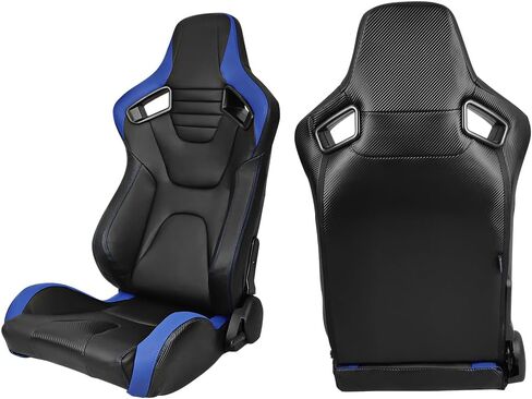 مقاعد السباق العالمية ، مقاعد دلو قابلة للتعديل مع مقعد مزدوج ، مقعد PU Leather و Carbon Leather Sport للسائق والركاب ، زوج واحد ، أسود وأزرق in Saudi Arabia