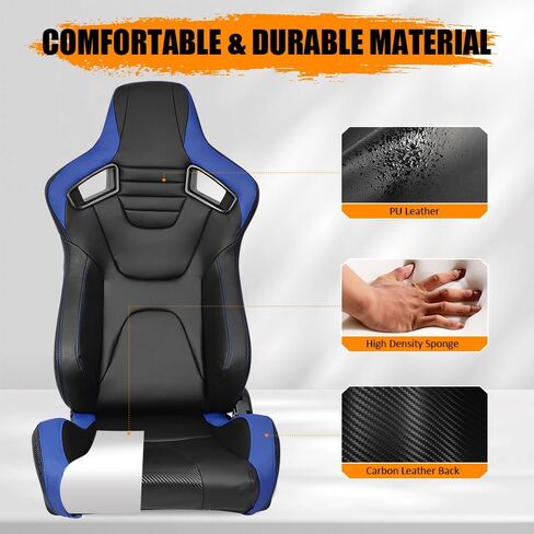 مقاعد السباق العالمية ، مقاعد دلو قابلة للتعديل مع مقعد مزدوج ، مقعد PU Leather و Carbon Leather Sport للسائق والركاب ، زوج واحد ، أسود وأزرق in Saudi Arabia