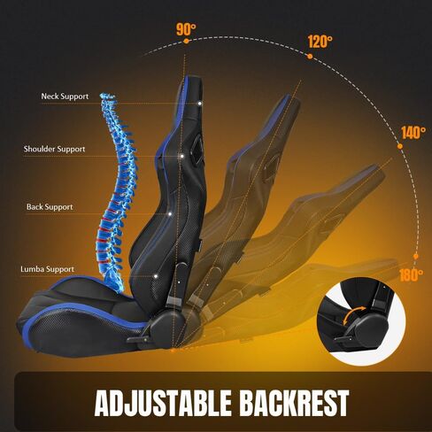 مقاعد السباق العالمية ، مقاعد دلو قابلة للتعديل مع مقعد مزدوج ، مقعد PU Leather و Carbon Leather Sport للسائق والركاب ، زوج واحد ، أسود وأزرق in Saudi Arabia