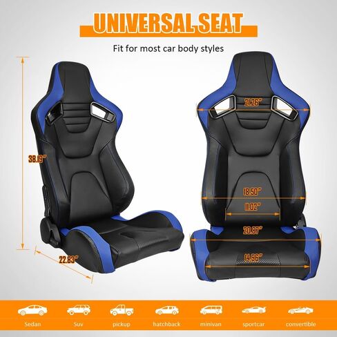 مقاعد السباق العالمية ، مقاعد دلو قابلة للتعديل مع مقعد مزدوج ، مقعد PU Leather و Carbon Leather Sport للسائق والركاب ، زوج واحد ، أسود وأزرق in Saudi Arabia