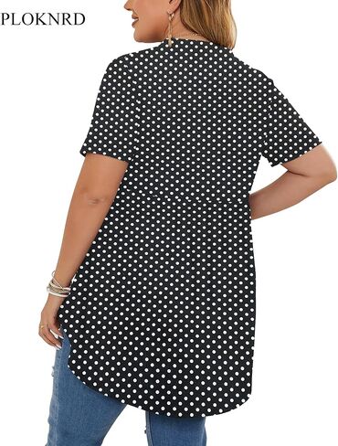 PLOKNRD ملابس علوية نسائية بمقاسات كبيرة وأكمام قصيرة ورقبة على شكل حرف V وأزرار علوية واسعة وتونك وبلوزات فضفاضة باللون الأحمر الخمري in Kuwait