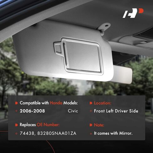 A-Premium Driver Left Side Sun Visor متوافق مع Honda Civic 2006 2007 2008-مع مرآة الغرور ، اللون الرمادي الداكن-يحل محل 83280-SNA-A01ZA ، 83280SNAA01ZA in Saudi Arabia