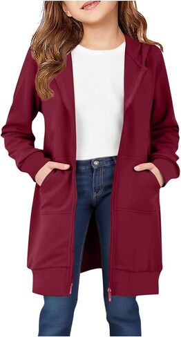 Hoodies For Teen Girls - Fleece Long Zip Up Sweatshirt Jacket, Fall Winter Fashion Outfits, Kids Clothing 5-14 Years in Saudi Arabia