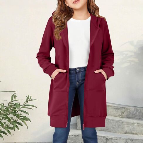 Hoodies For Teen Girls - Fleece Long Zip Up Sweatshirt Jacket, Fall Winter Fashion Outfits, Kids Clothing 5-14 Years in Saudi Arabia