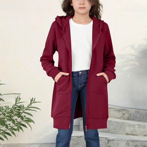 Hoodies For Teen Girls - Fleece Long Zip Up Sweatshirt Jacket, Fall Winter Fashion Outfits, Kids Clothing 5-14 Years in Saudi Arabia